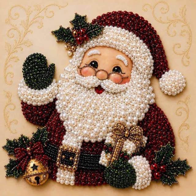 Diamantmalset Weihnachtsmann mit Rahmen