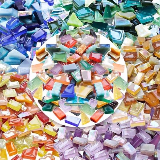 AiYoYo 1 kg Mosaik-Glasfliesen, unregelmäßig, handgeschnitten