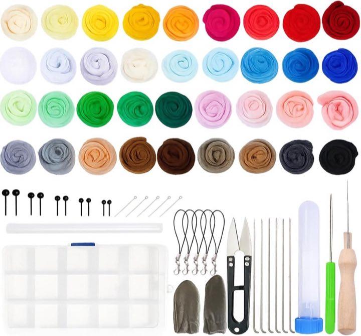 Vlecexs Filzwolle-Set, 36 Farben, 108 g, mit Filznadeln