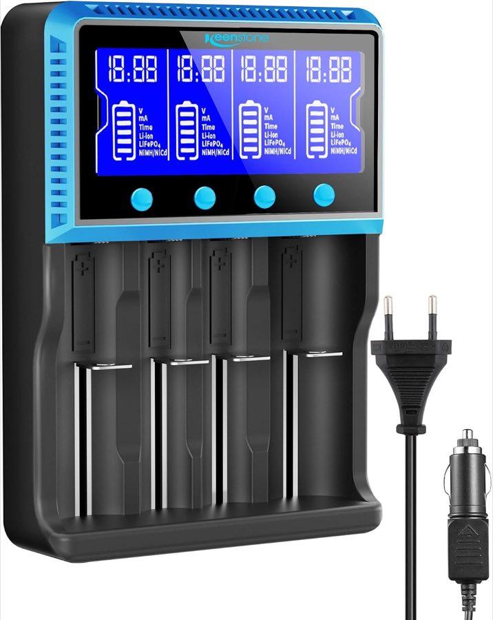Keenstone Universal-Ladegerät mit LCD, Netzteil und Kfz-Adapter