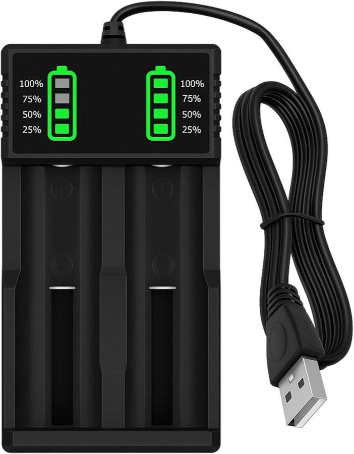 xruc Universal-Akku-Ladegerät, 2 Schächte, USB