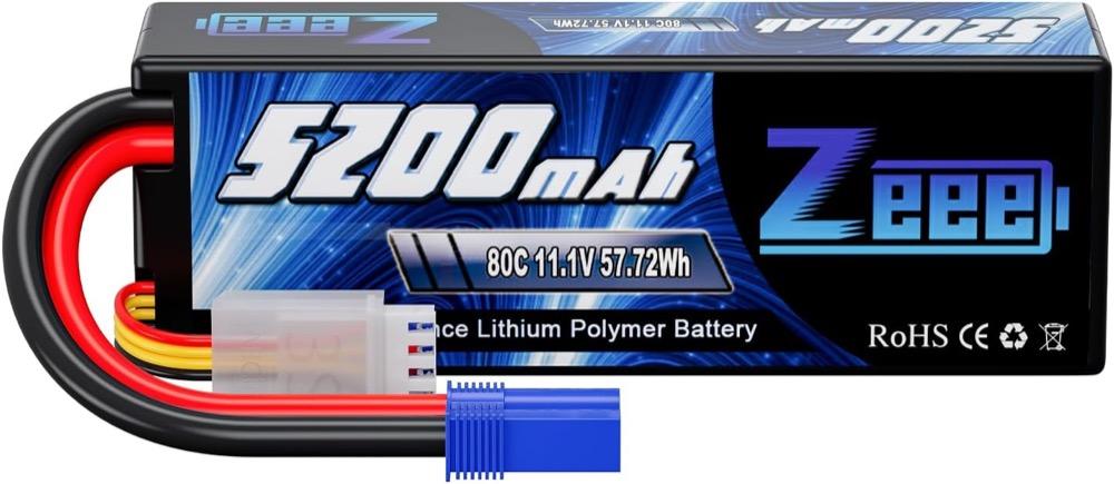 Zeee 3S Lipo Akku 5200mAh 11,1V 80C mit EC5 Stecker Hartschalen RC Akku
