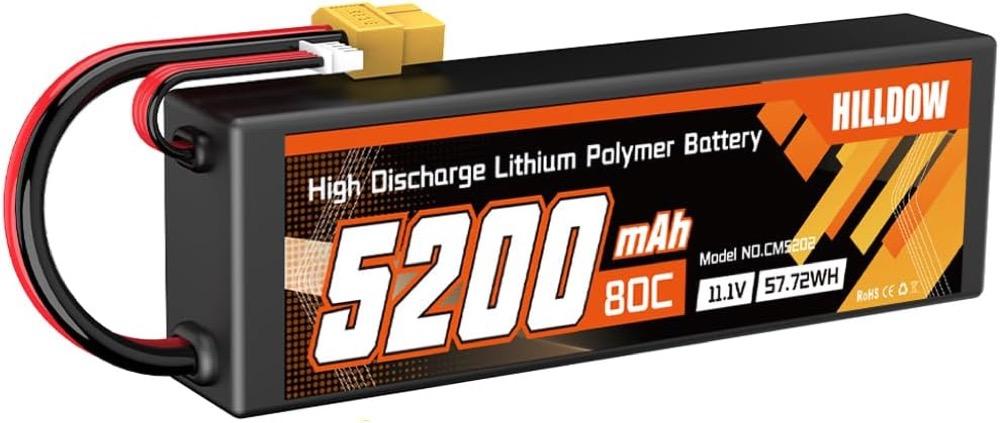 Hilldow 11,1V 5200mAh LiPo-Akku 3S 80C Hartschalen-RC-Akku mit XT60-Stecker