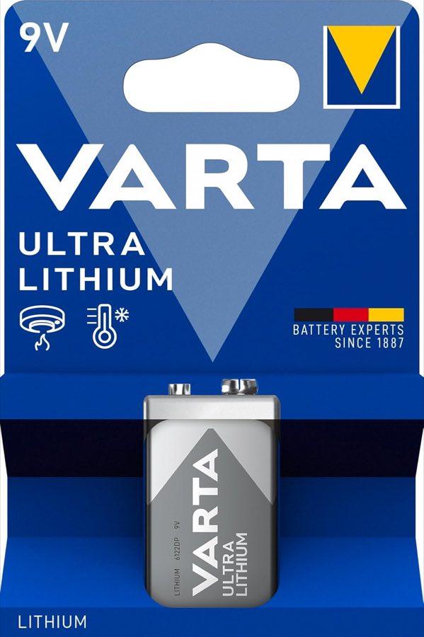 VARTA Batterien 9V Blockbatterie, 1 Stück, Ultra Lithium, hohe Leistung für Rauchmelder, Brand- & Feuermelder, Digitalkamera