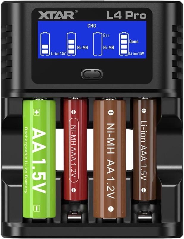 XTAR L4 Pro Ladegerät für AA und AAA, Ni-MH und 1,5-V-Li-Ion