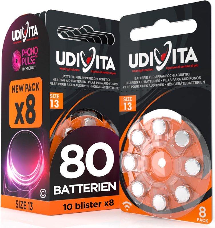 80 Hörgerätebatterien Udivita Größe 13 (Orange) PR48 Zink-Luft