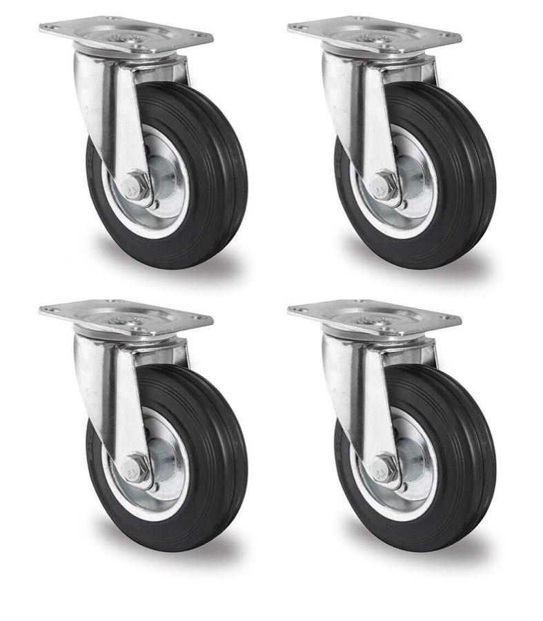 der ROLLENDE SHOP 4× Lenkrollen 100 mm Vollgummi