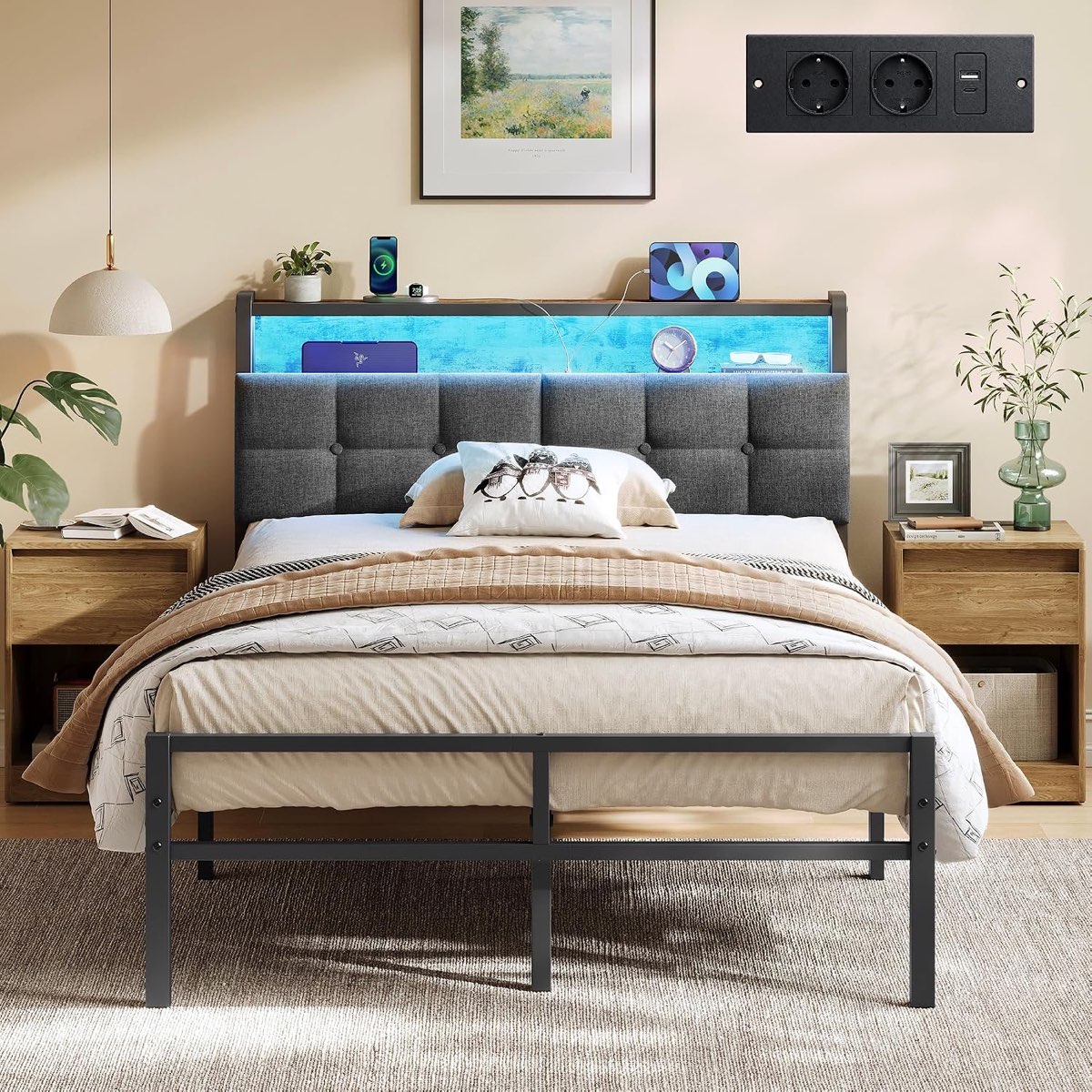 VASAGLE Polsterbett 120×200 mit LED