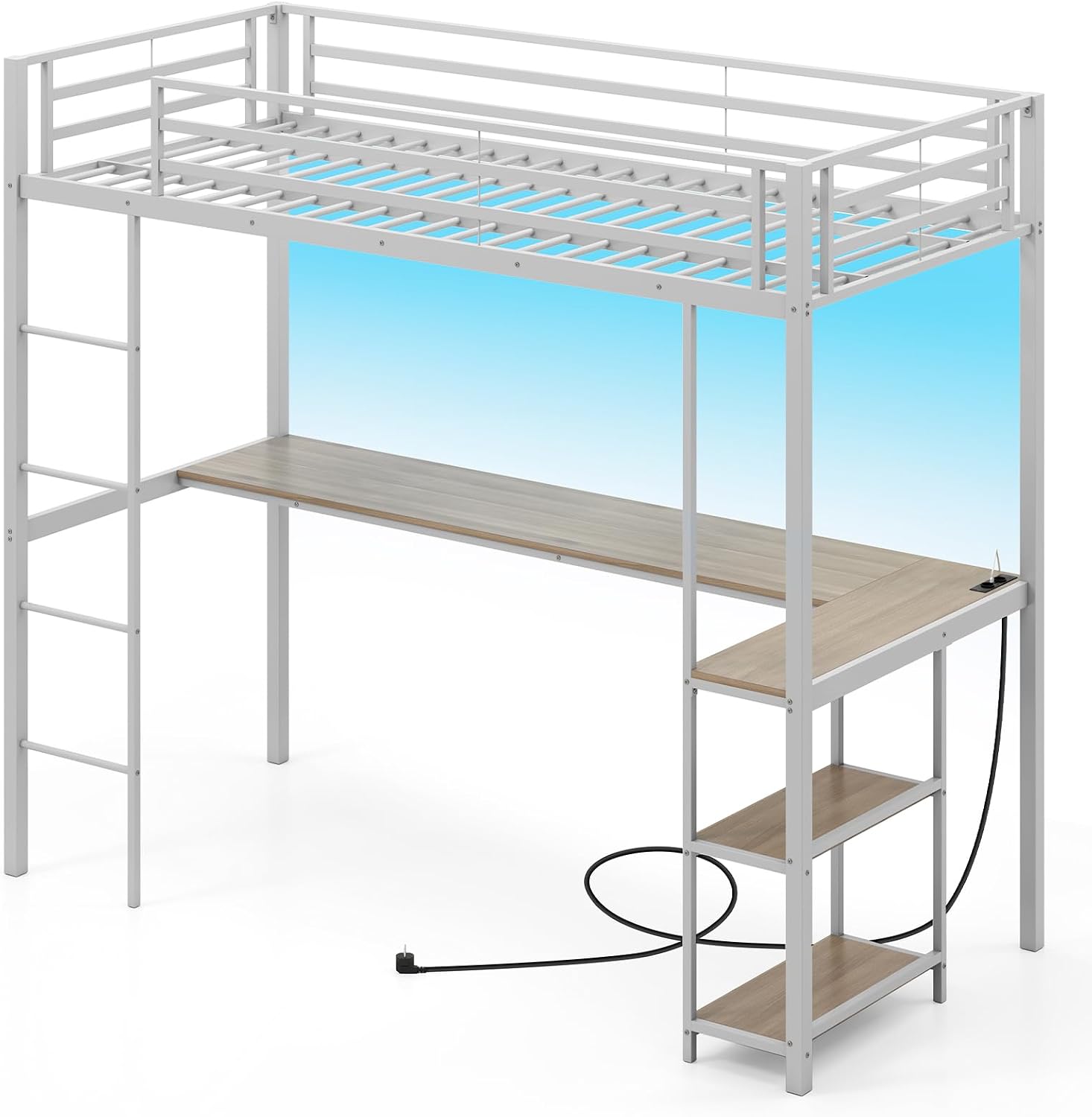 LIFEZEAL Metall-Hochbett 90×200 mit LED
