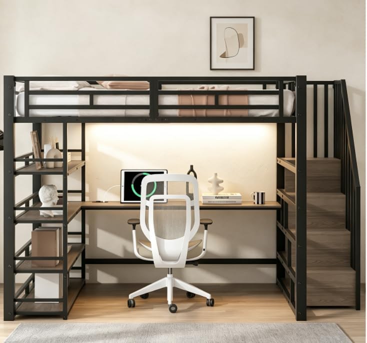 Easexcy Metall-Hochbett 140×200 mit Treppe