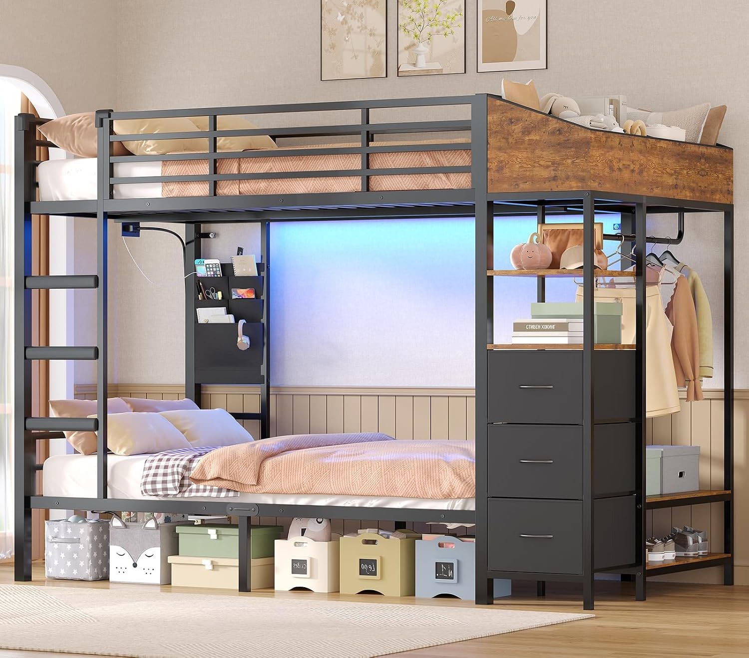 AOGLLATI AOGLLATI Hochbett 90×200 mit Treppe