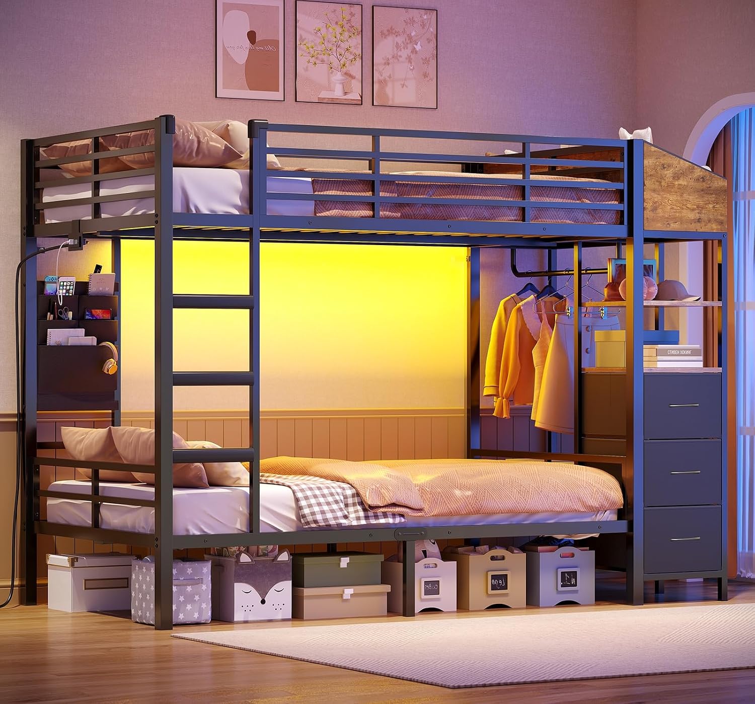 AOGLLATI AOGLLATI Hochbett 90×200 mit LED