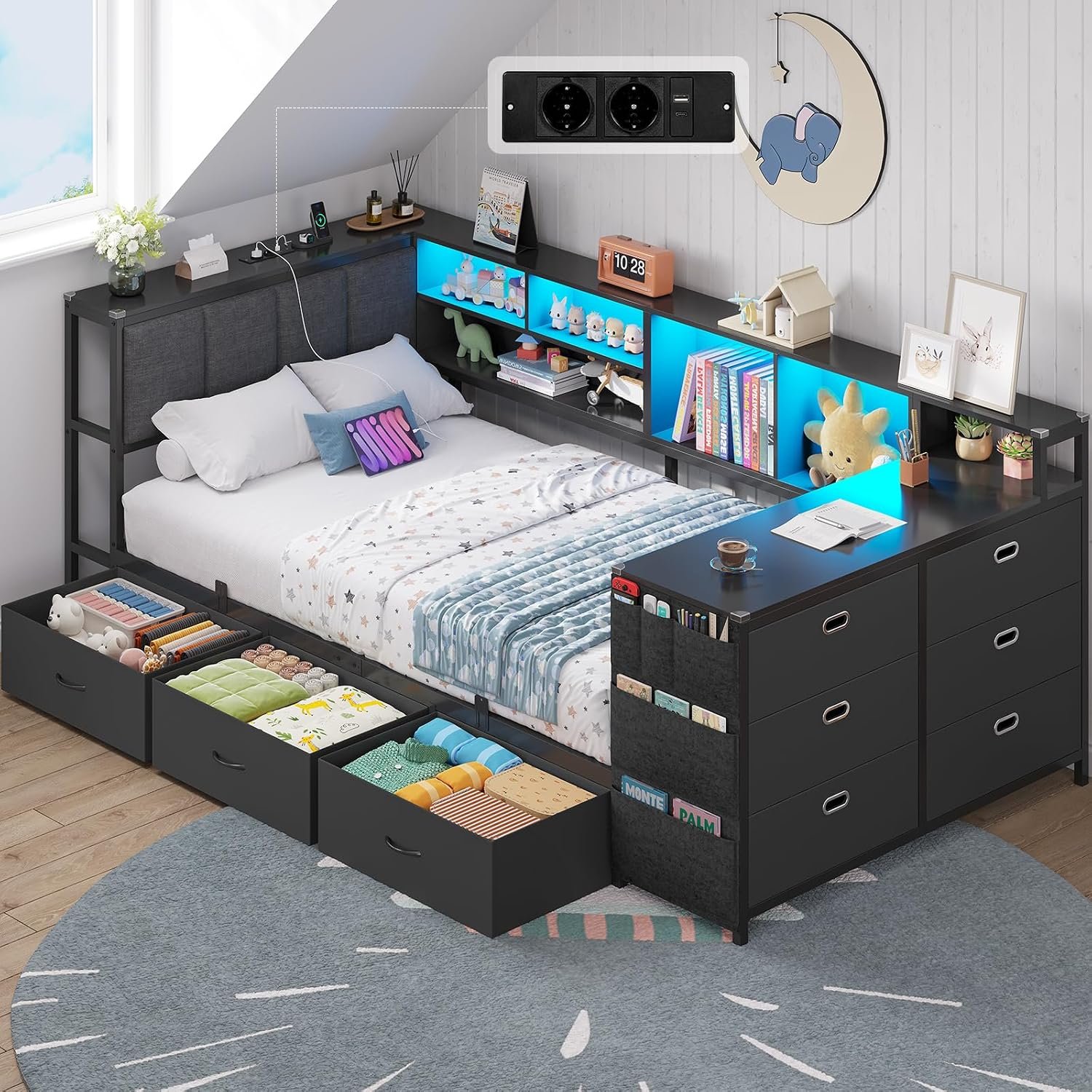 Brinlawb Jugendbett 90×200, 6 Schubladen
