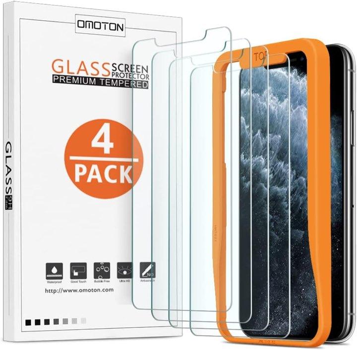 OMOTON Panzerglas iPhone 11 Pro/XS/X, 4 Stück mit Rahmen
