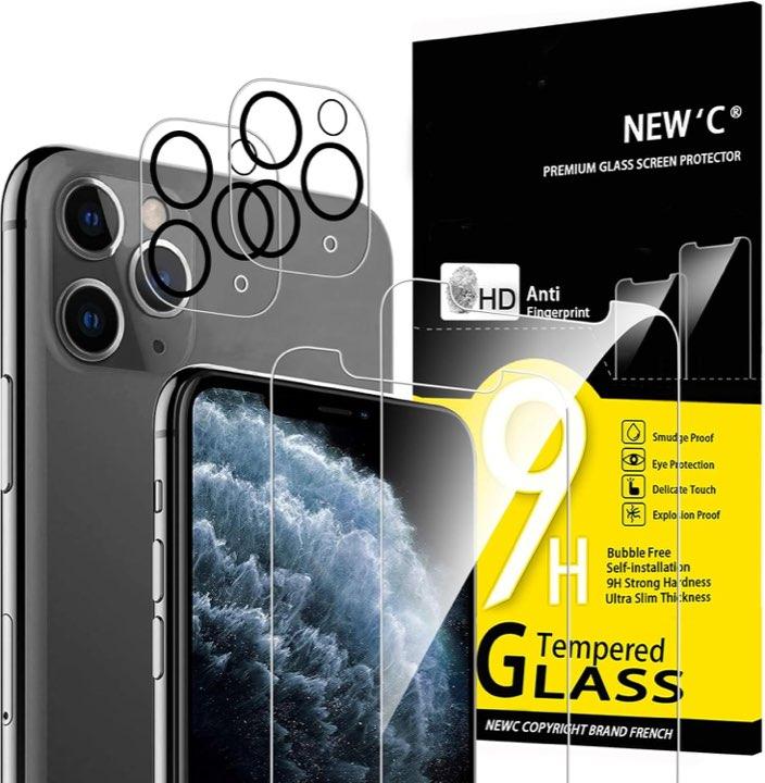 NEW'C Panzerglas + Kameraschutz iPhone 11 Pro, 2+2 Stück