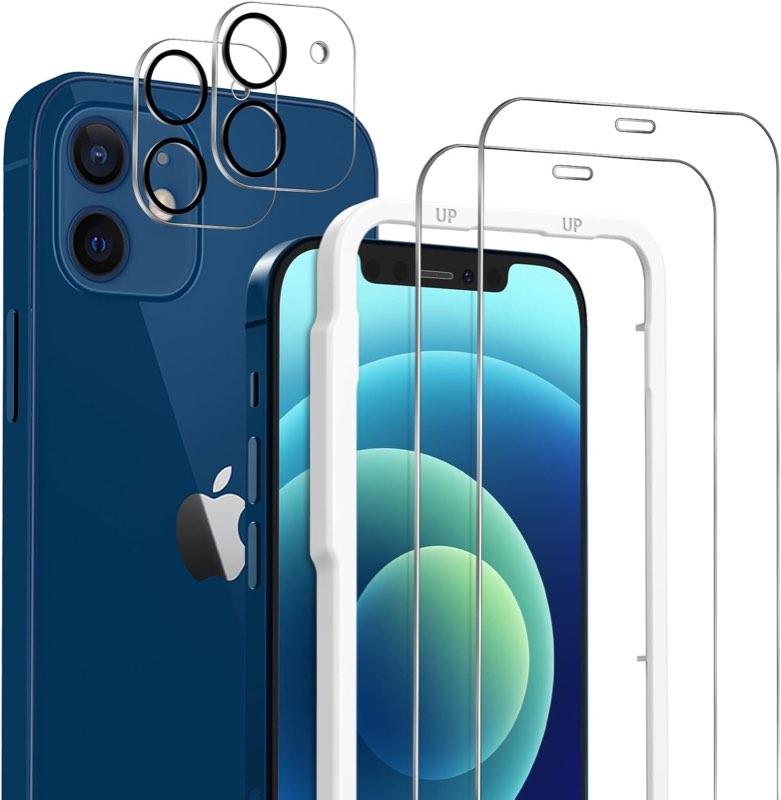 OMOTON Panzerglas iPhone 12 mit Kameraschutz, 2+2