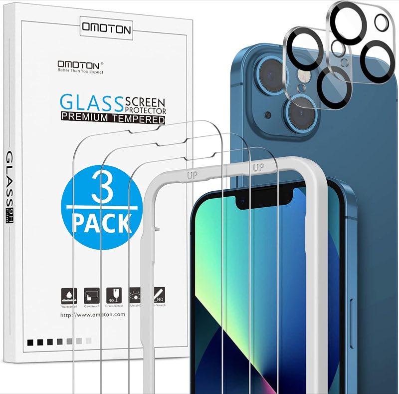 OMOTON für iPhone 13 Panzer Schutz Glas mit Montagerahmen, 3+2 Stück