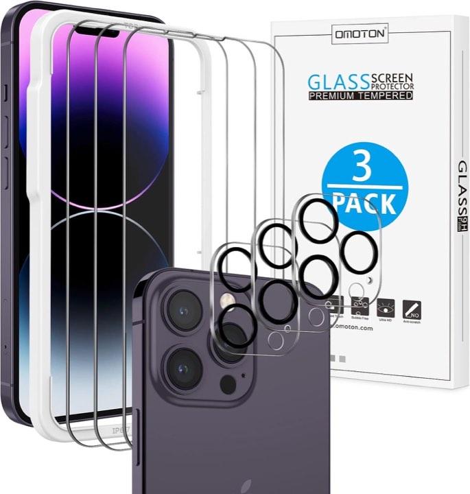 OMOTON Panzerglas für iPhone 14 Pro mit Rahmen, 3+3