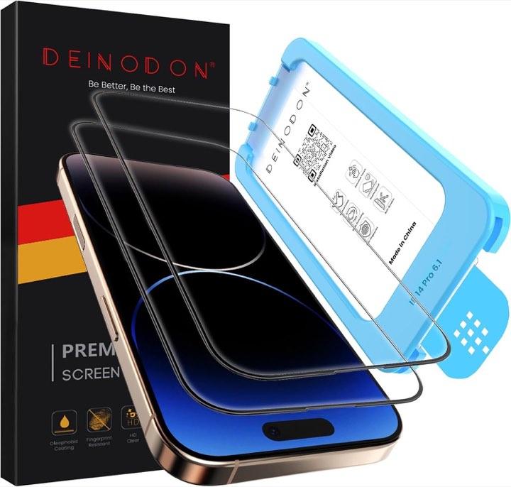 DEINODON Panzerglas für iPhone 14 Pro, Auto-Montage