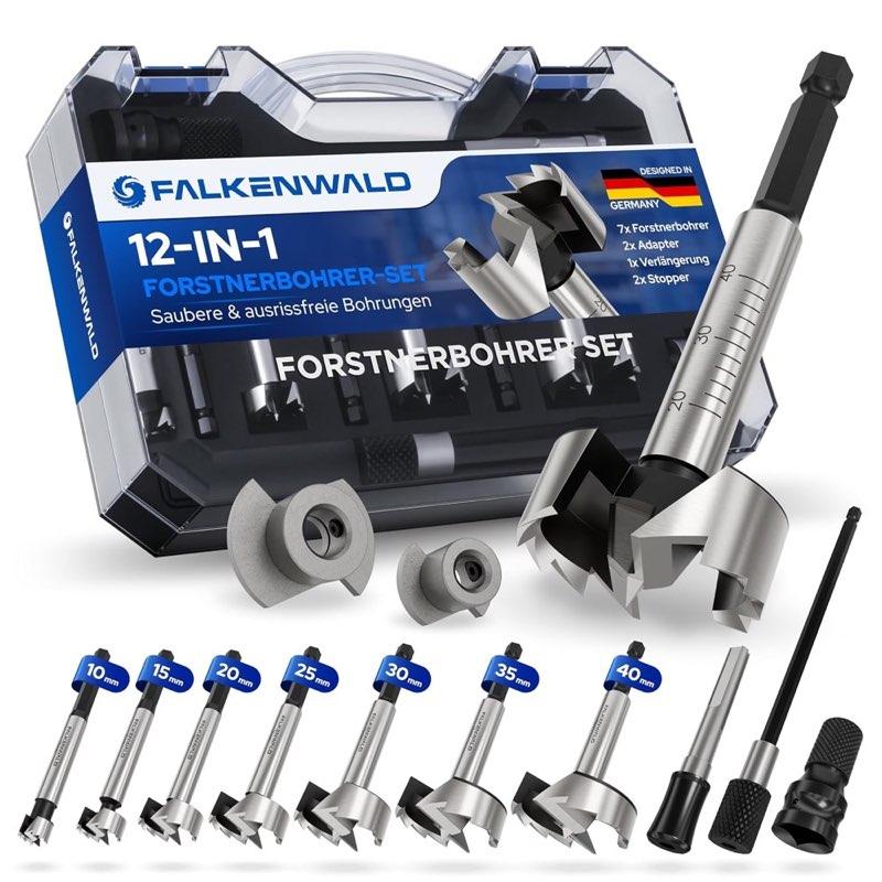 FALKENWALD Forstnerbohrer Set mit Koffer und Adapter
