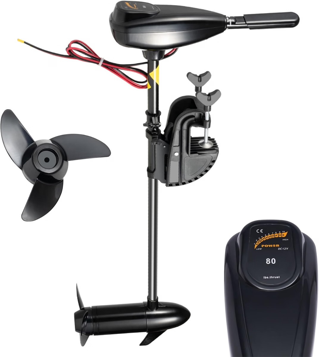 80LBS Elektromotor 12V Aussenborder Bootsmotor Upgrade Elektro-Außenbordmotor 800W Elektro Outboard Mit 1850KG Zugkraft | 5 Vorwärtsgänge+3 Rückwärtsgänge | Höhenverstellbar | Mit Batterieanzeige