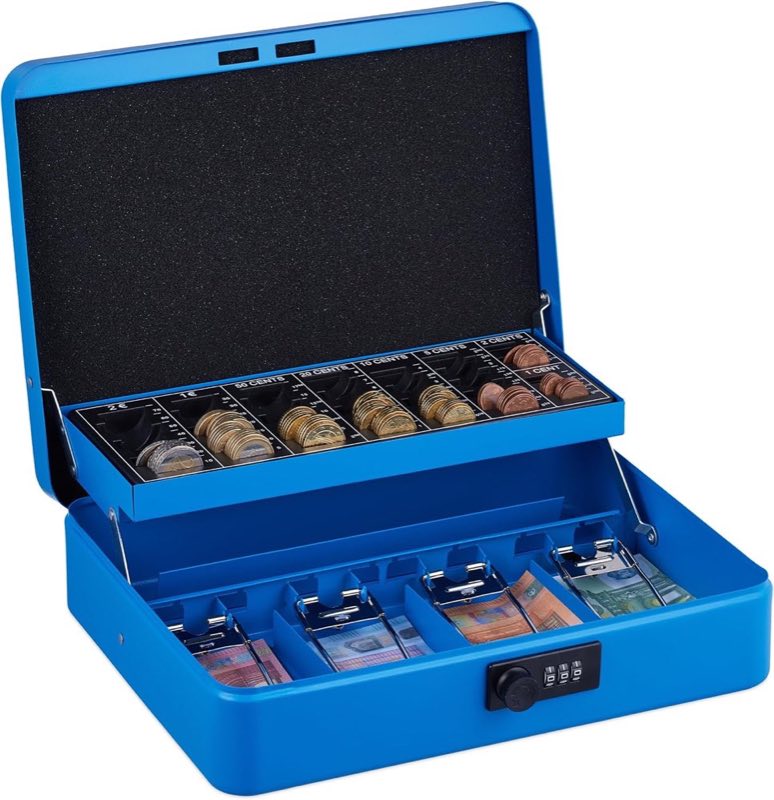 Relaxdays Relaxdays Geldkassette XL blau