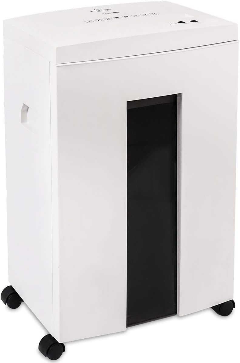 WOLVERINE SD9112 Aktenvernichter Weiß,10 Blatt,60 Min Betriebszeit, Feinstpartikelschnitt Sicherheitsstufe P‑5, für Papier/CD/Karten, extrem leise,21l herausziehbarer Behälter für Heim‑ und Büro