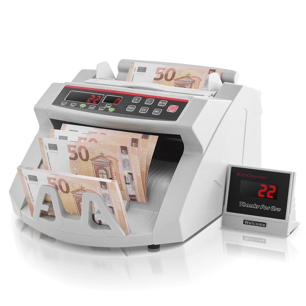 VEVOR Geldzählmaschine Banknotenzählmaschine Geldzähler Wertzähler Weiß