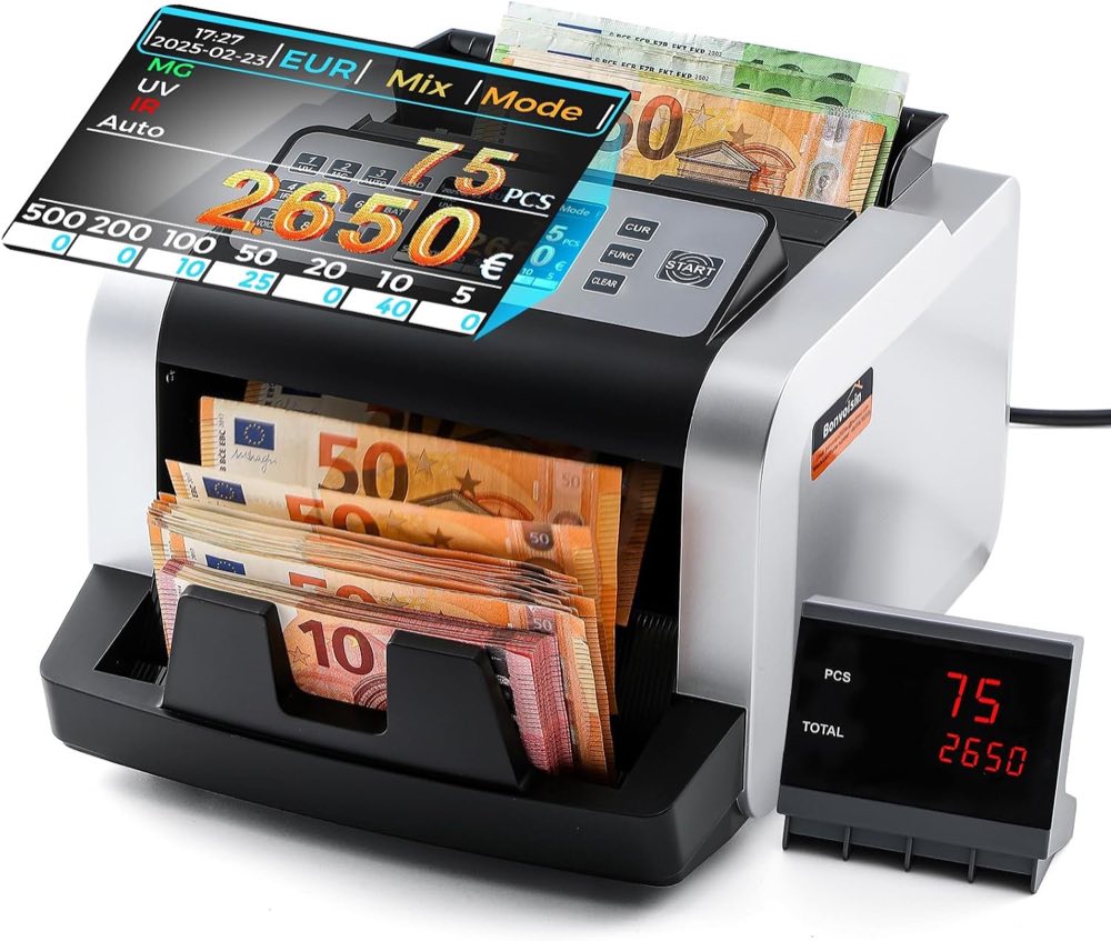 Bonvoisin Geldzählmaschine Scheine, Wertzählung für gemischte EUR-Banknoten