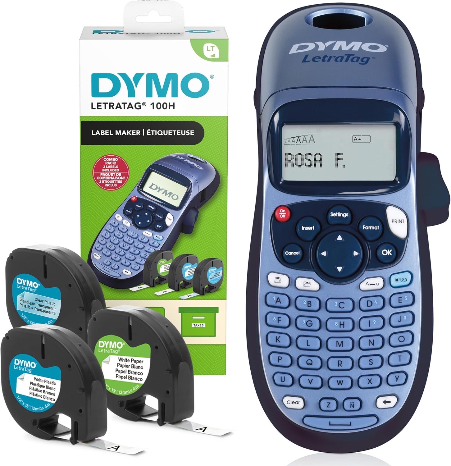DYMO LetraTag LT-100H Beschriftungsgerät Handgerät | Tragbarer Etikettendrucker mit ABC Tastatur | mit Papieretikettenweißen & transparenten Kunststoffetiketten | Ideal fürs Büro & zu Hause