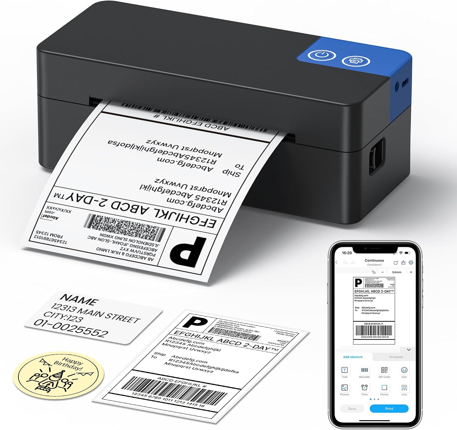 Bluetooth Etikettendrucker DHL,4x6 Versandetiketten Drucker Schwarz