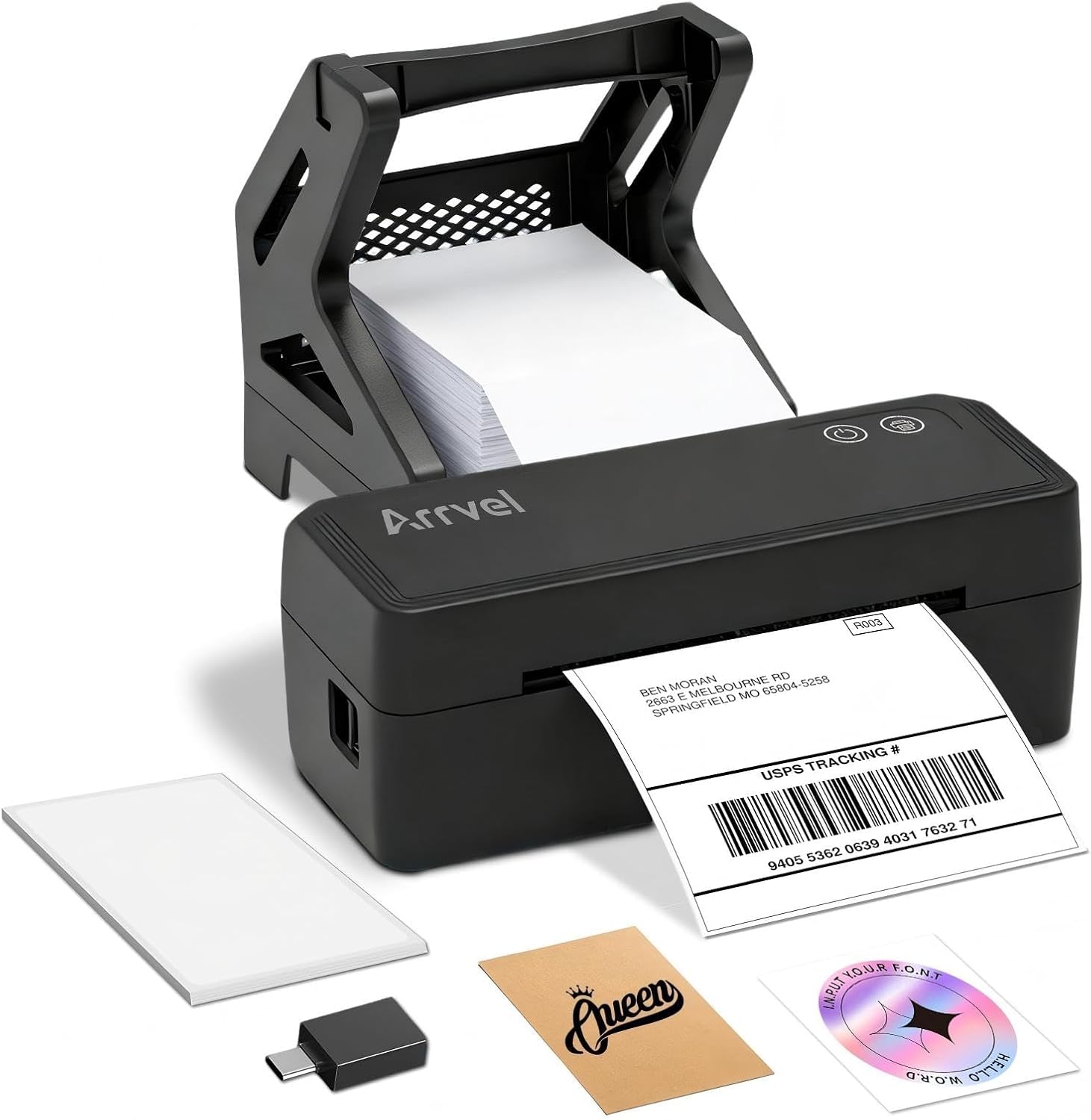 Bluetooth Etikettendrucker mit Ständer, 4x6 Label Printer Thermodrucker für Versandetiketten, kabelloser Labeldrucker für Amazon DHL Etsy Shopify, iPhone Android Windows Mac
