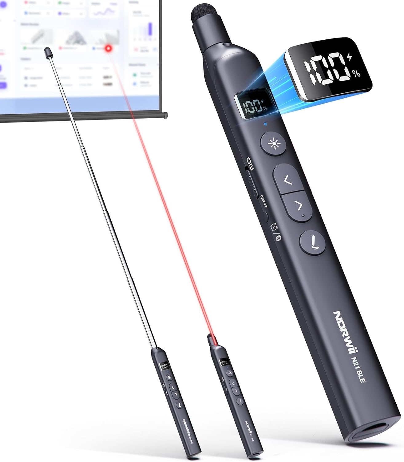 Bluetooth Presenter mit Ausziehbarer Zeigestab & Roter Laser für PowerPoint