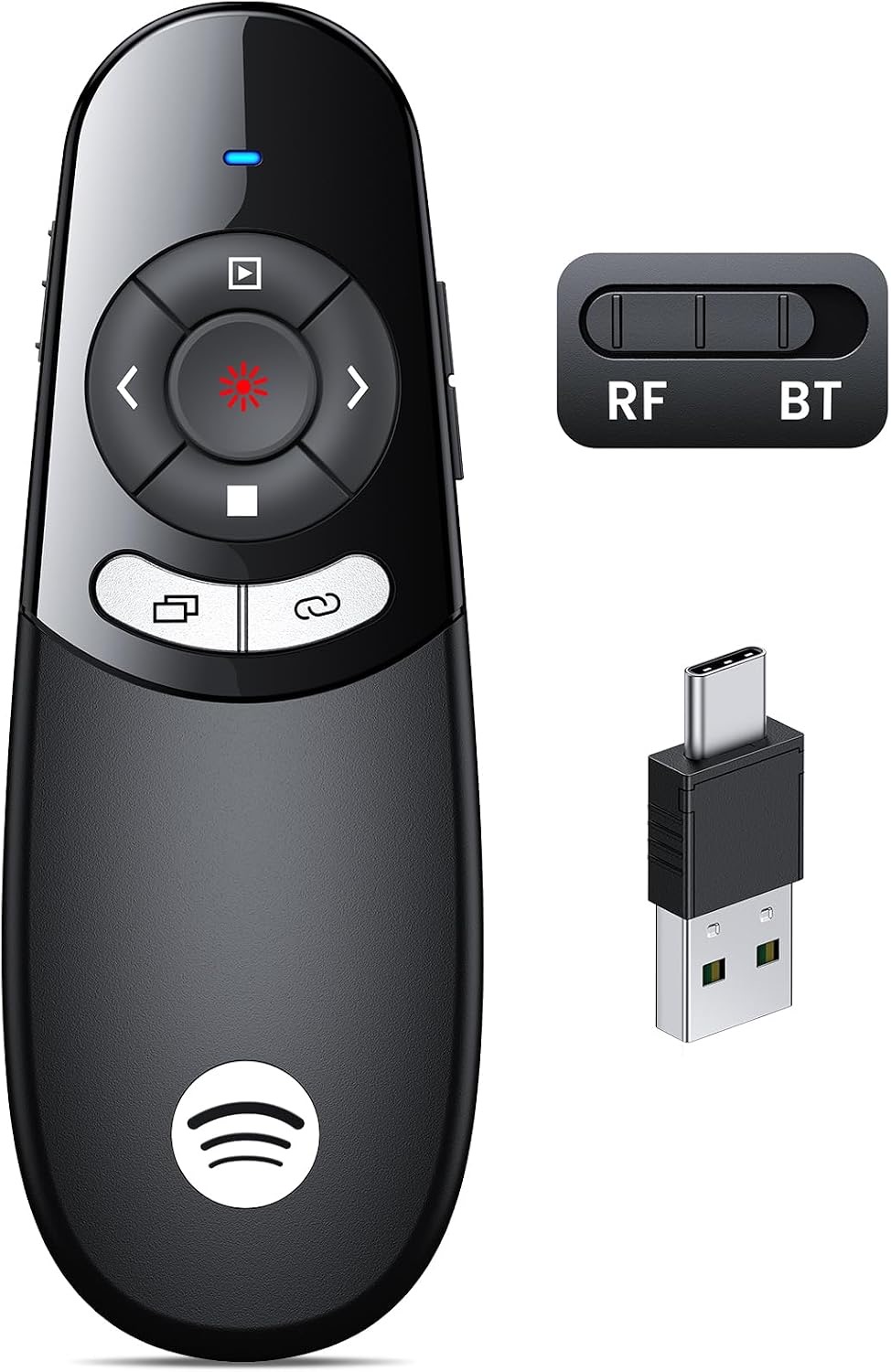 HASACOOL USB-C Presenter Kabellose PowerPoint Fernbedienung, 2.4GHz+Bluetooth Dual-Mode mit USB-C/A Empfänger, 200m Laser & 30m Reichweite, Plug & Play für Windows/Mac/Linux/Android