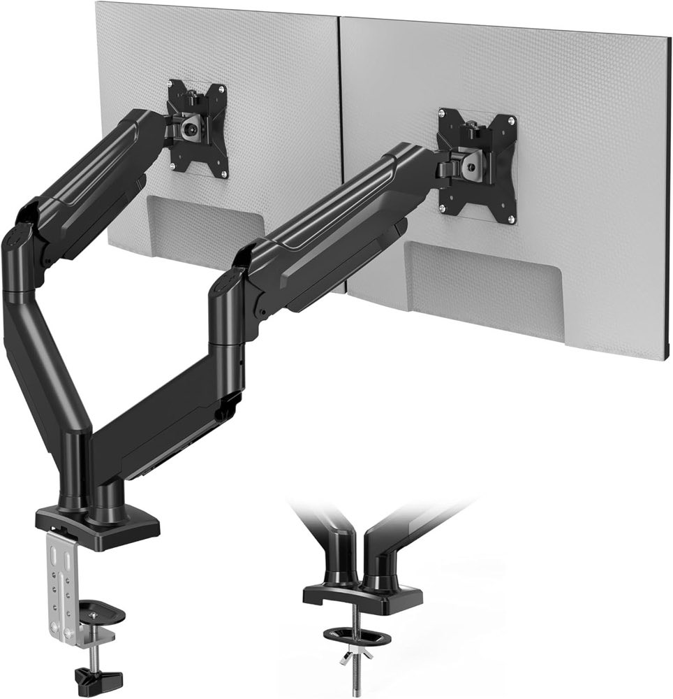 BONTEC BONTEC Monitor Halterung 2 Monitore, Bildschirmhalterung 2 Monitor für 13-32 Zoll, Gasfederarm mit 360° Drehbar & Neigba - Produktbild