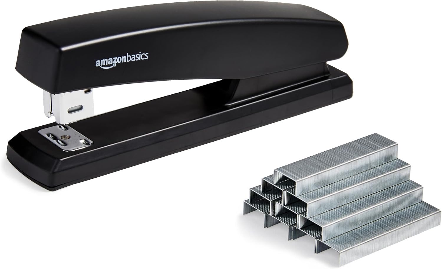 Amazon Basics Hefter mit 1000 Klammern, 25-Blatt-Kapazität, rutschfester Gummifuß, Heim, Büro, Schwarz