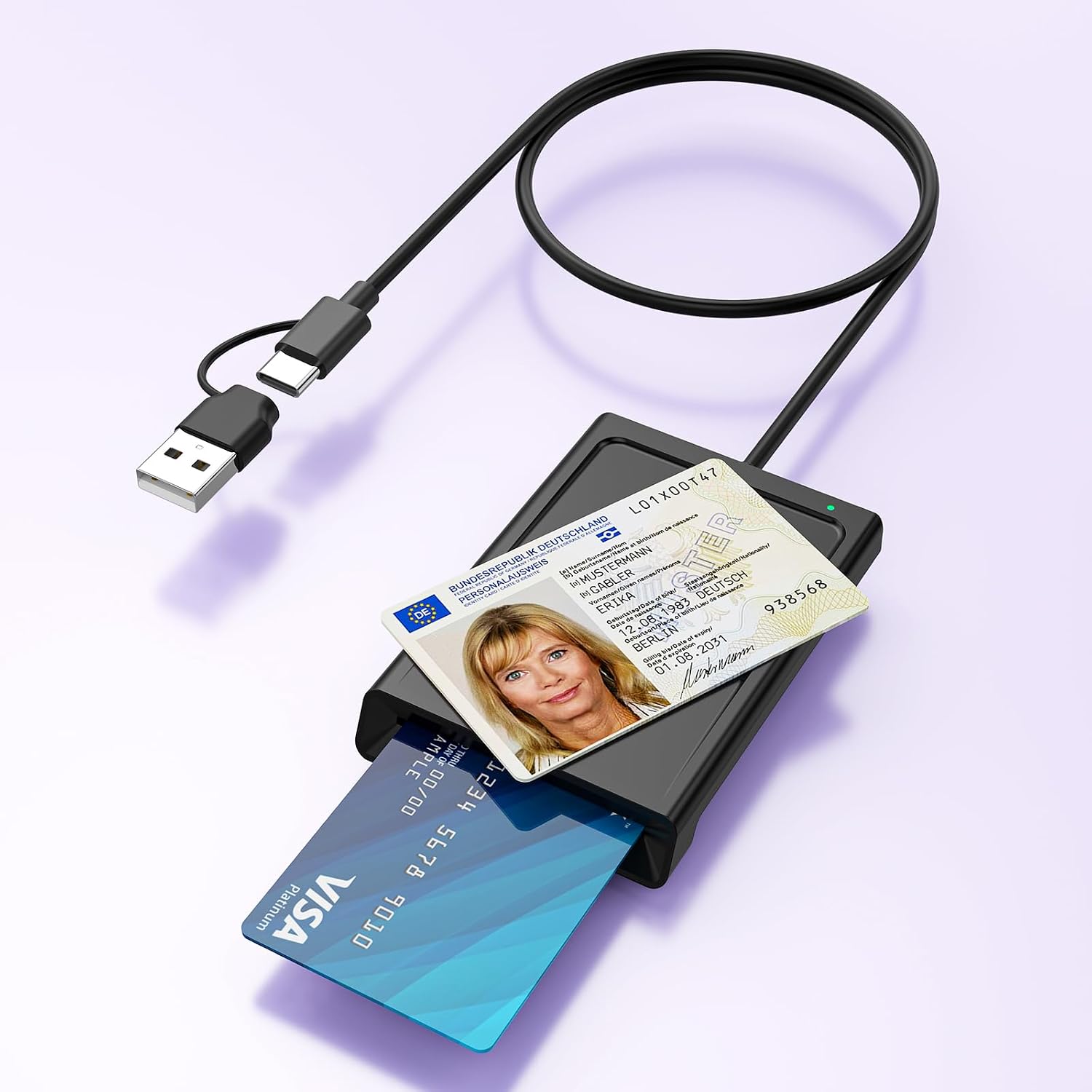 Rocketek 2IN1 USB-A & USB-C Chipkartenleser mit NFC, USB Smart Card Reader
