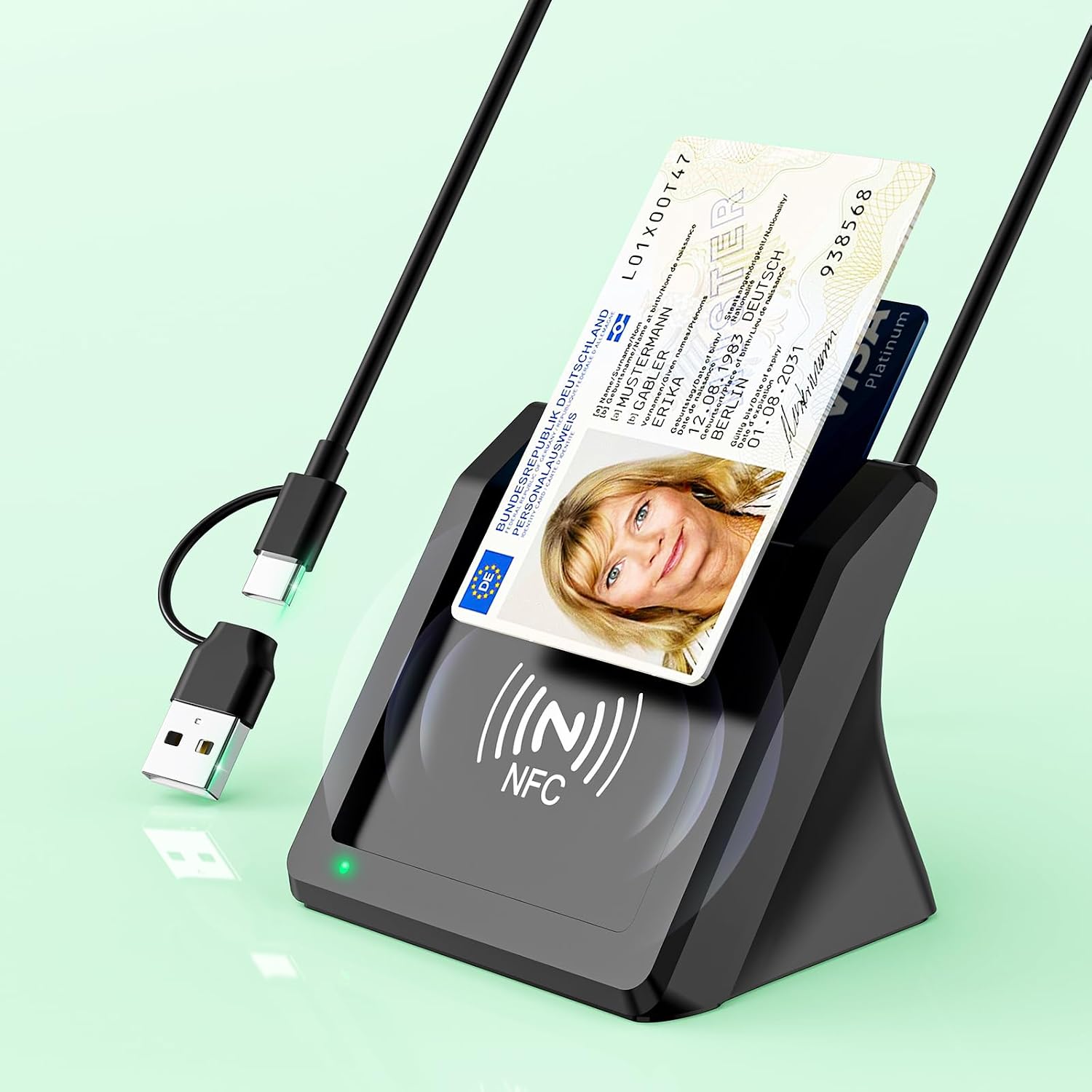 Quanlex 2-in-1 USB-A/USB-C Chipkartenleser mit NFC, Smart Kartenlesegerät