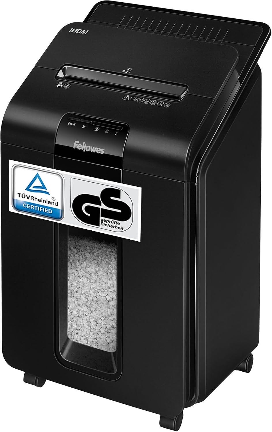 Fellowes Aktenvernichter Autofeed, 100 Blatt Minicut (P4), Papierschredder Hybrid mit automatischem und manuellem Einzug für Büro, AutoMax 100M Schredder, sehr leiser Aktenvernichter, 23L Papierkorb