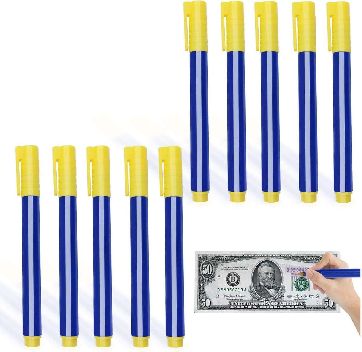10 Stück Geldscheinprüfer Stift, Falschgeld-Prüfstift für Euro,Blau