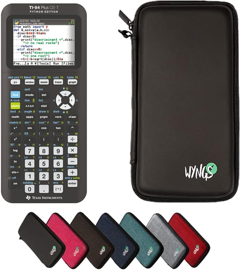 TI-84 Plus CE-T Python Edition inklusive Schutztasche von WYNGS in Schwarz - Basic Set