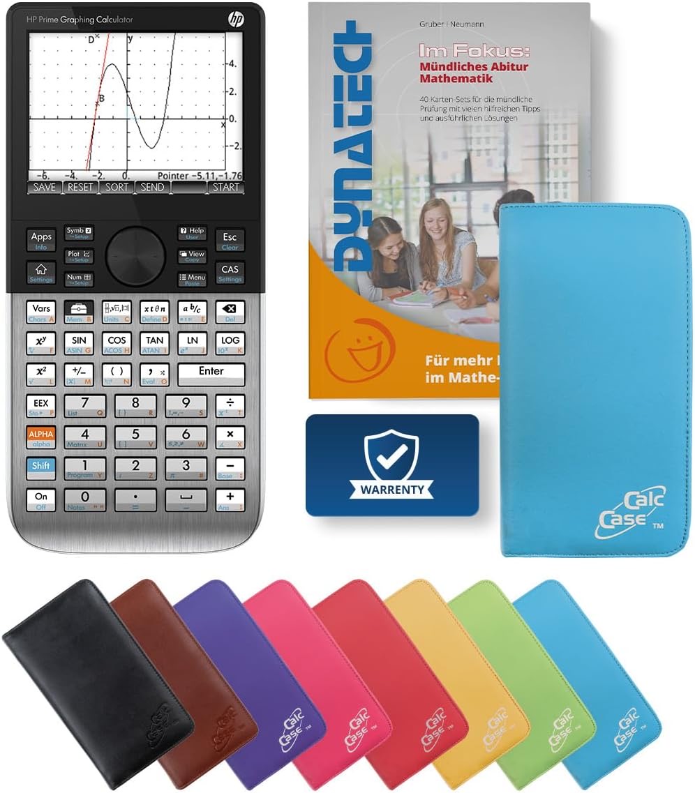 HP Prime CAS Grafikrechner Taschenrechner – leistungsstarker CAS Taschenrechner mit Touchdisplay für Schule & Studium, inkl. Abitur Buch & Schutztasche (Hellblau)
