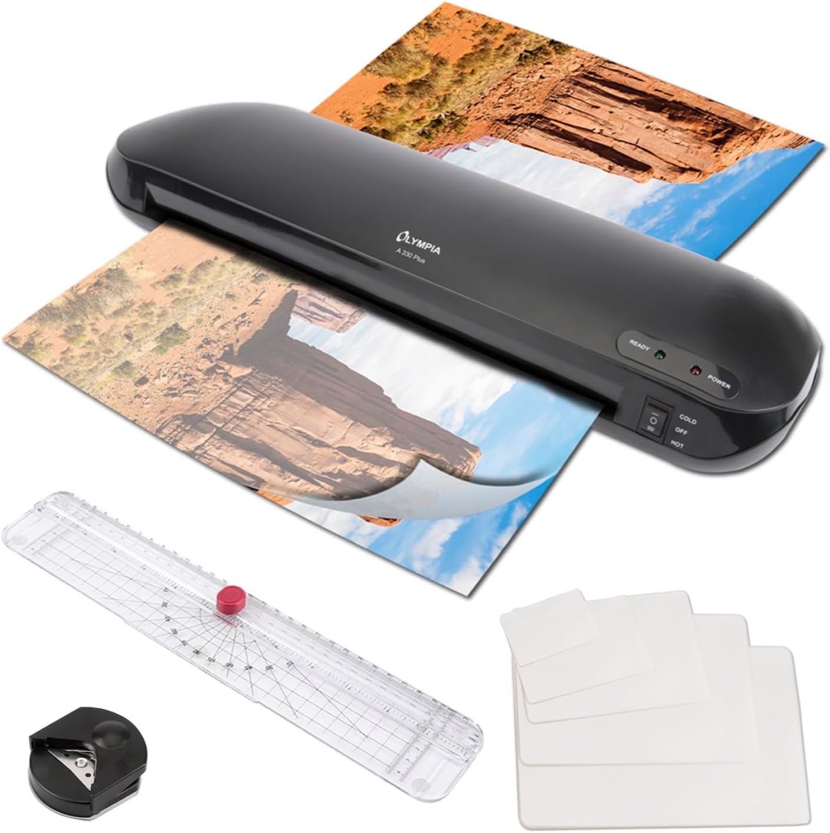 Olympia A 330 Plus Laminiergerät | Heiß- und Kaltlaminieren | Laminiergerät bis A3 | Blasenbildungsschutz | Laminiermaschine | Ideal für Büro, Schule & Homeoffice | Laminator inkl. Laminierfolien