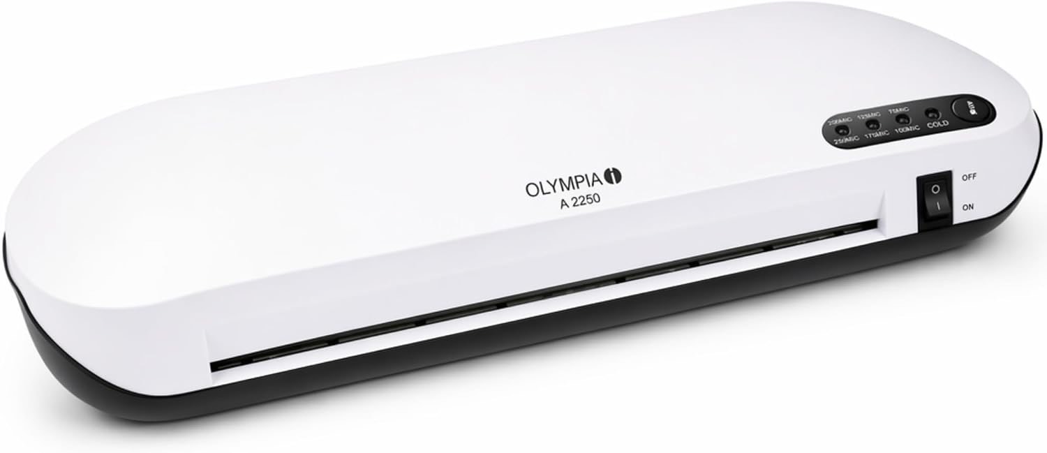 Olympia A 2250 Laminiergerät Büro (75-250 Micron, Modernes Design, Heiß- und Kaltlaminieren, Profi Laminiermaschine Backloader, Laminierer für Dokumente und Fotos bis DIN A4) weiß