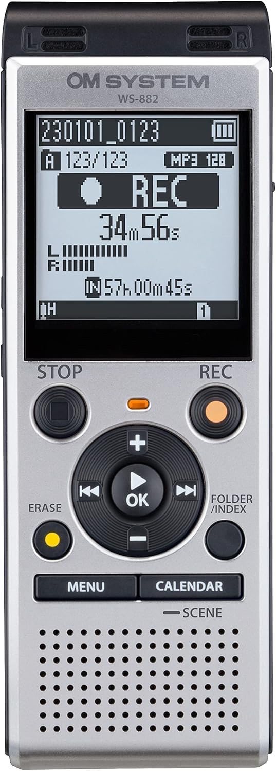 OM SYSTEM WS-882 hochwertiger digitaler Voice Recorder mit Stereomikrofonen, 6 Aufnahme…