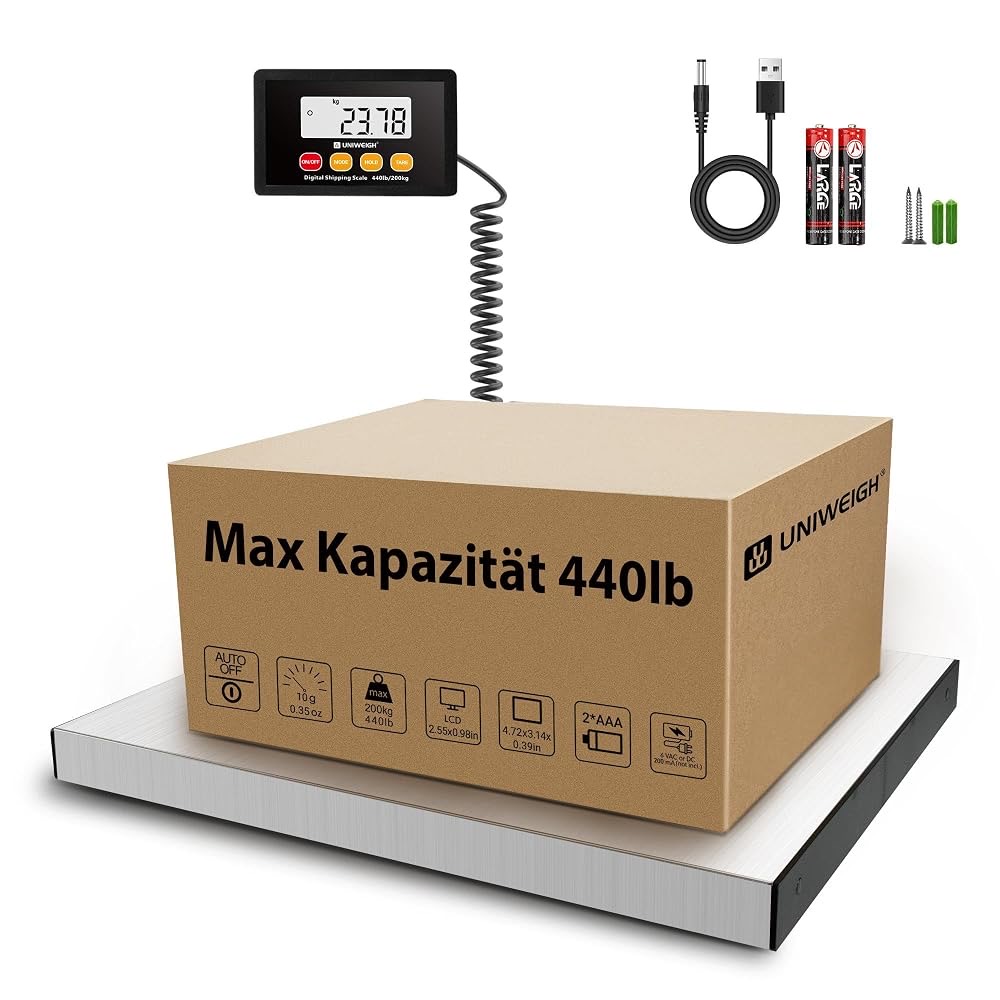 UNIWEIGH Paketwaage,440lb/10g Hochpräzise Plattformwaage Digitale Postwaage