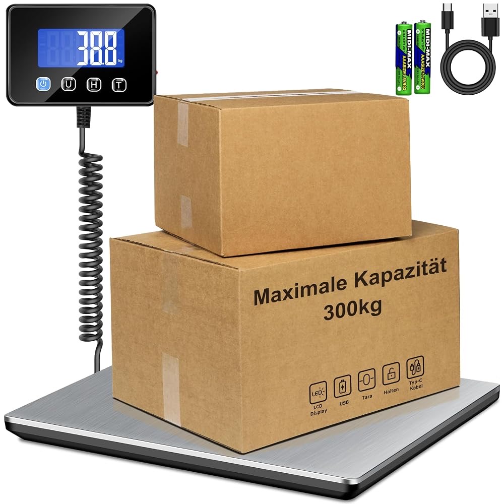 RAOYAN Paketwaage 300kg Plattformwaage 20g Genauigkeit Briefwaage, Kofferwaage …
