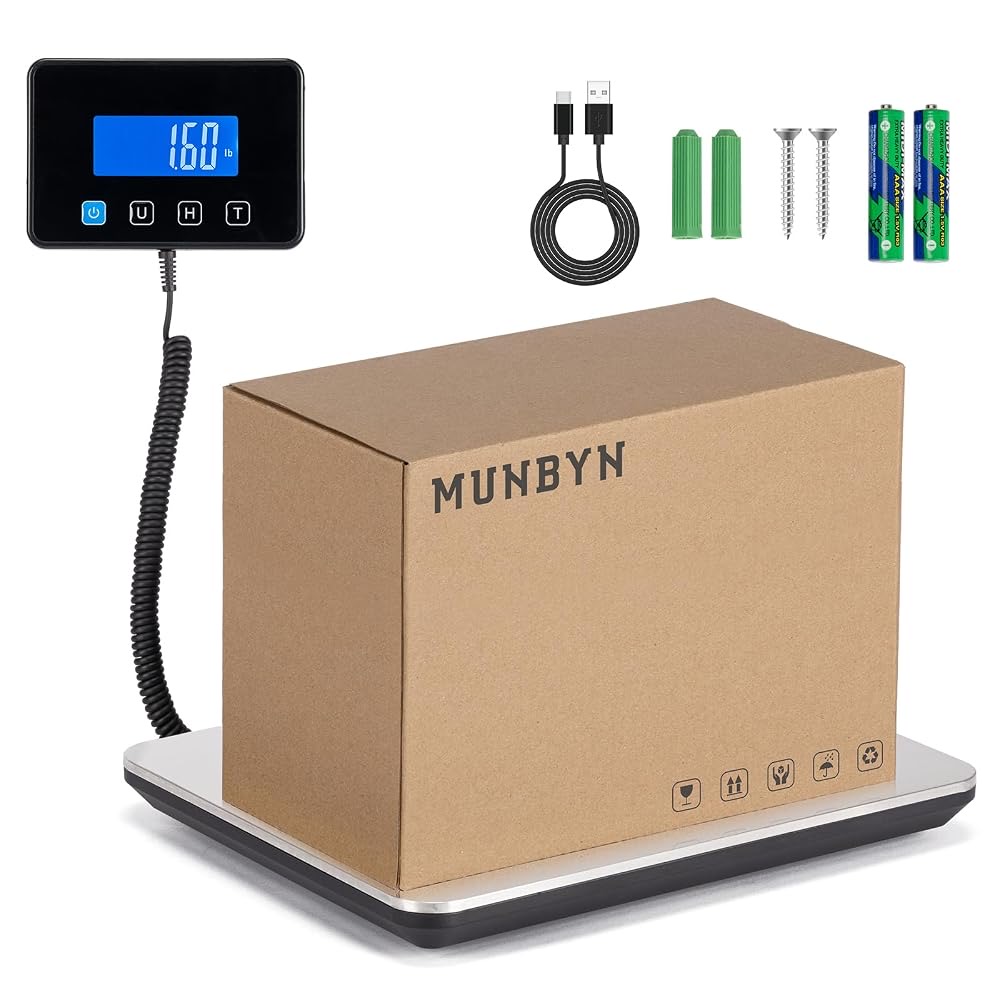 MUNBYN Paketwaage bis 200 kg, Plattformwaage mit Halte-/Tarafunktion, professionelle…