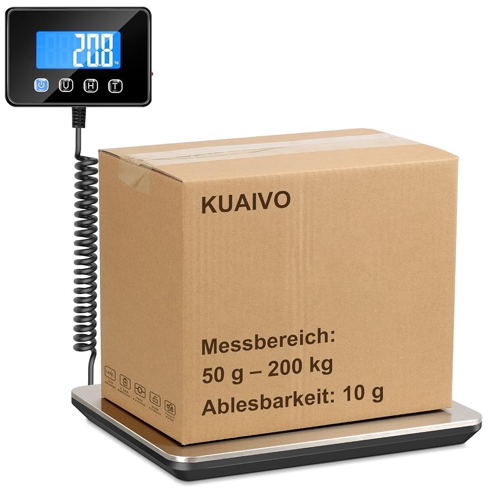 KUAIVO Paketwaage, 200kg/10g Hochpräzision Plattformwaage, Digitalwaage mit Hold/Tara…