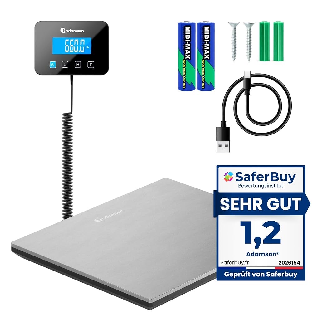 Adamson Paketwaage 300 kg mit Tara Funktion und LCD Anzeige